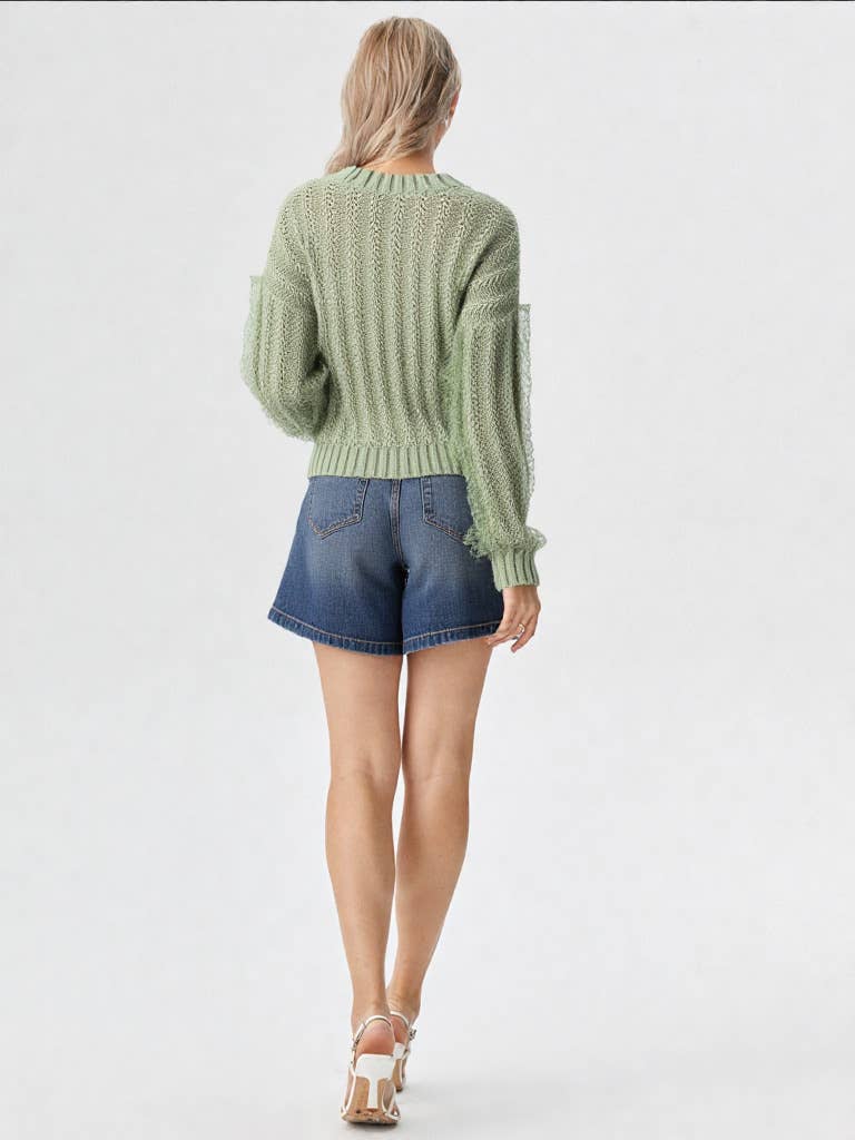 Black Lace Trim Oversized Knit Sweater