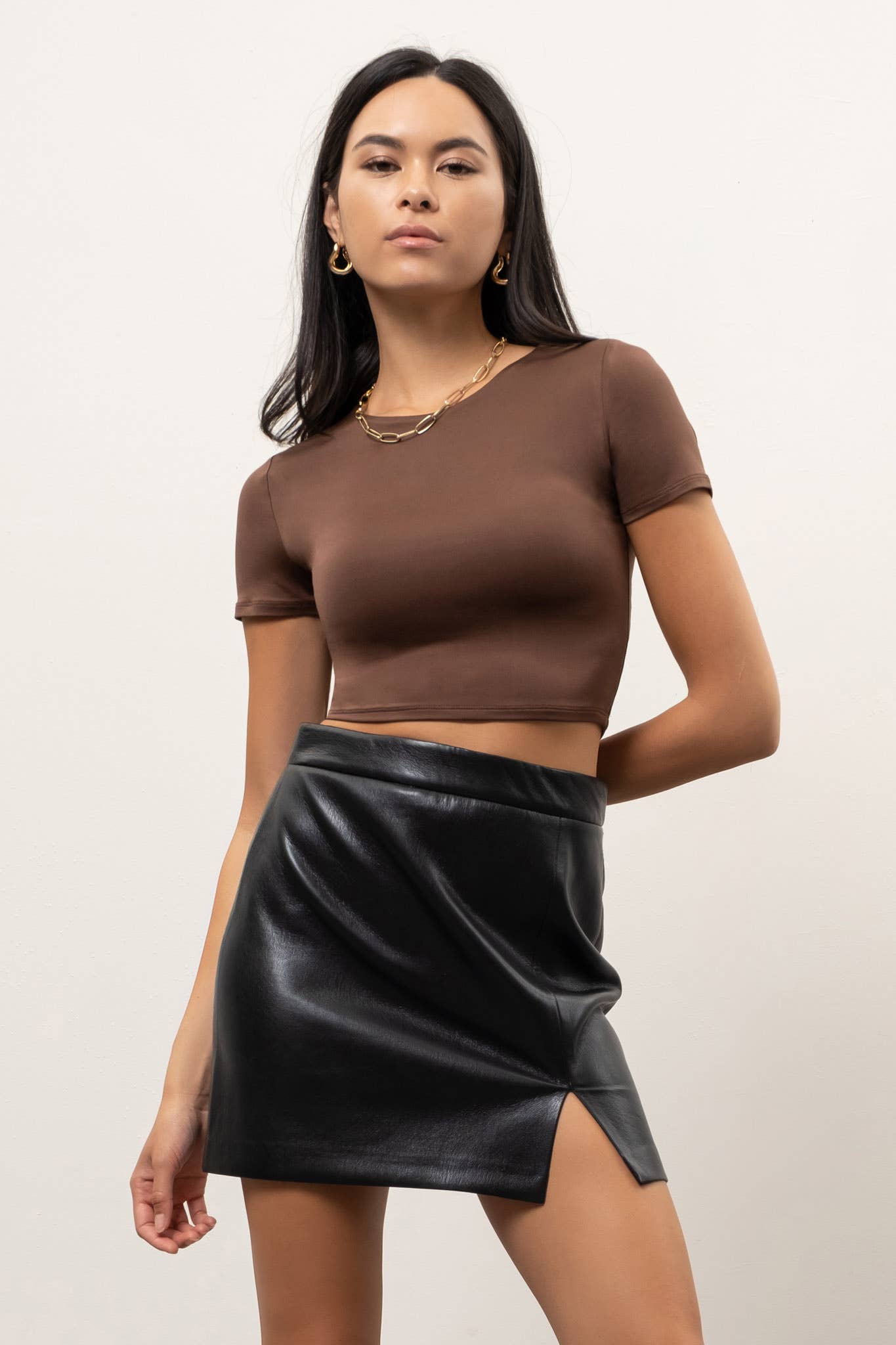 Brown Reversible Round Neck Crop
