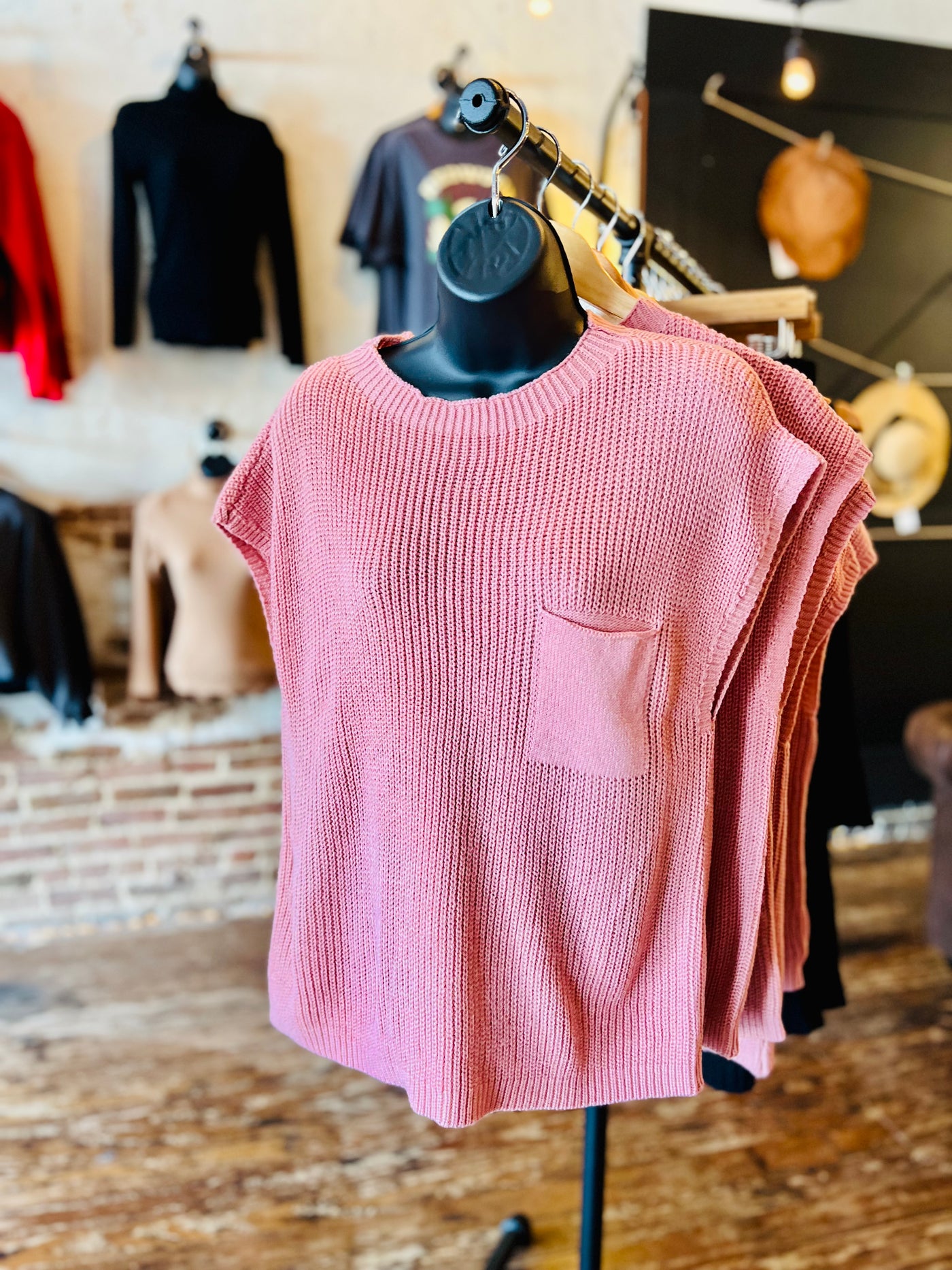 Pink Knit Pocket Sweater