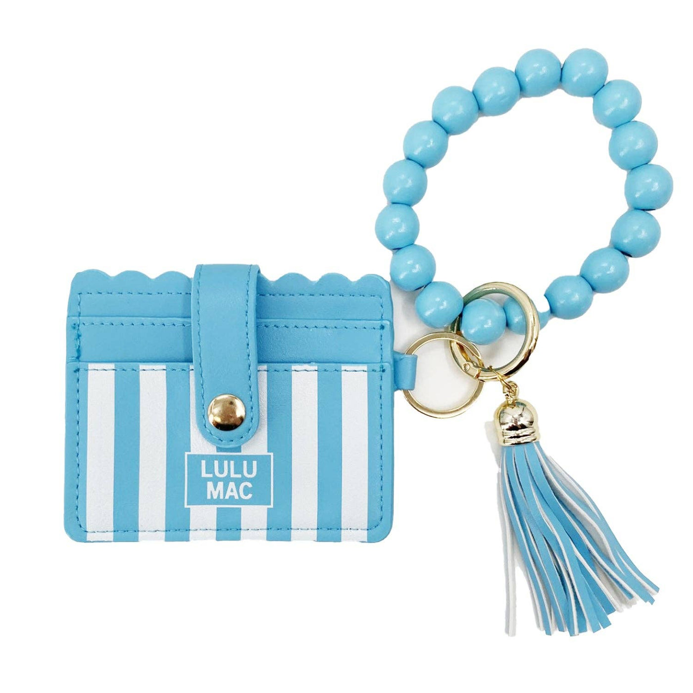 LULU MAC Beaded Wristlet Wallet Blue Stripe Darby