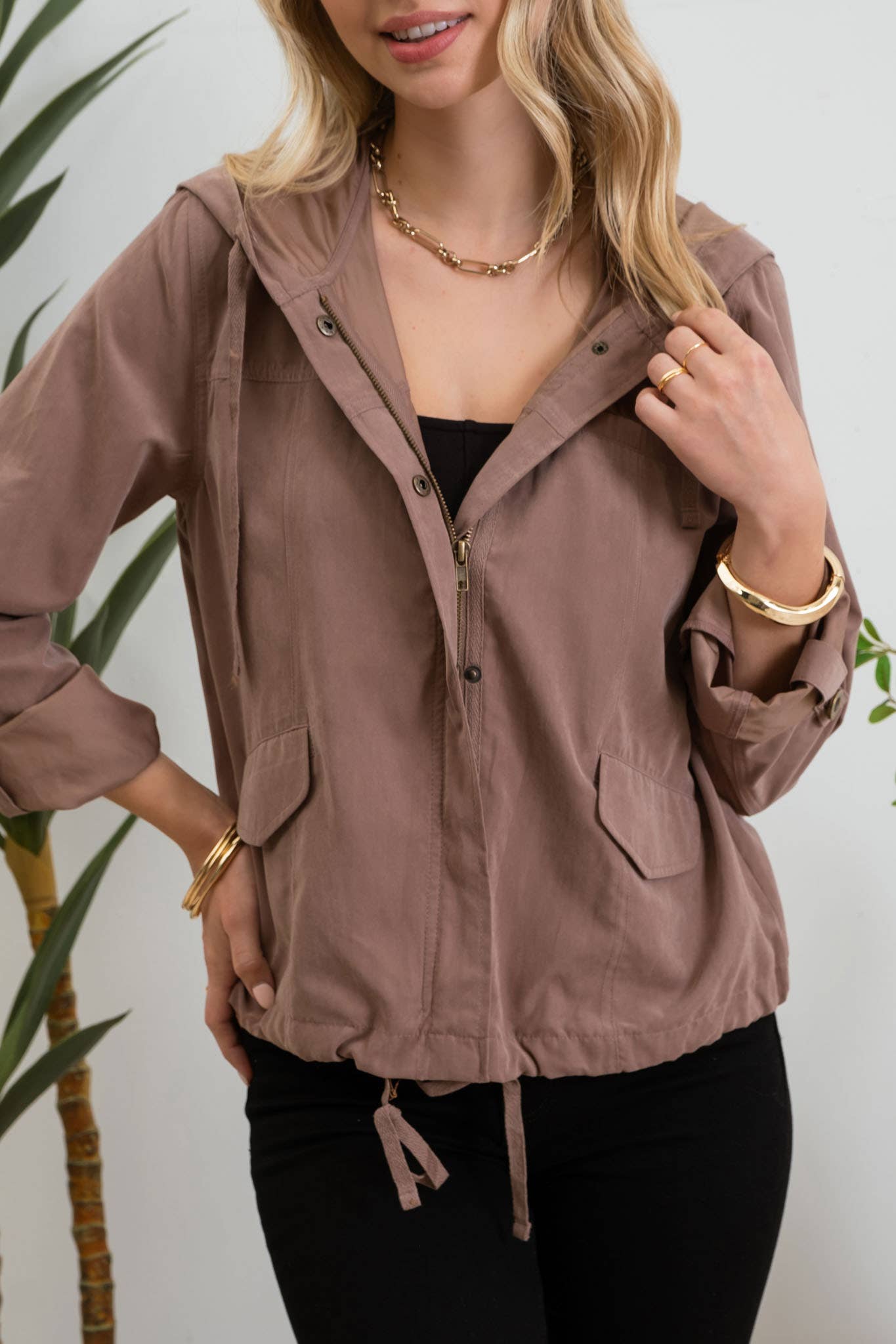 Deep Taupe Hooded Jacket