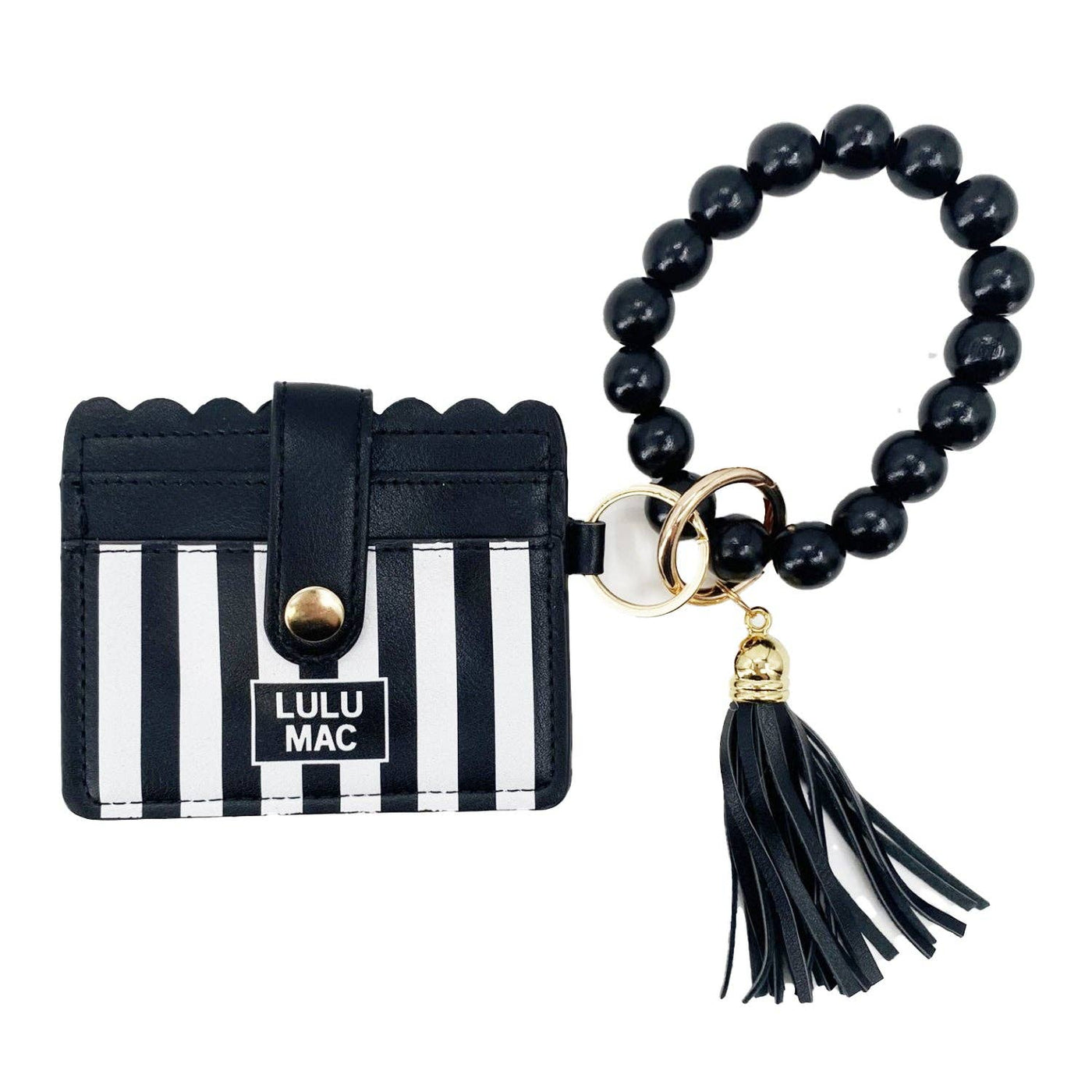 LULU MAC Beaded Wristlet Wallet Black Stripe Darby