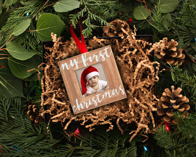 My First Christmas Holiday Wooden Picture Frame Ornament