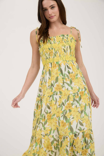 Tropical Floral Smocked Tiered Midi
