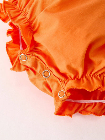 Orange Pumpkin Smock Embroidery Lace Baby Girl Romper
