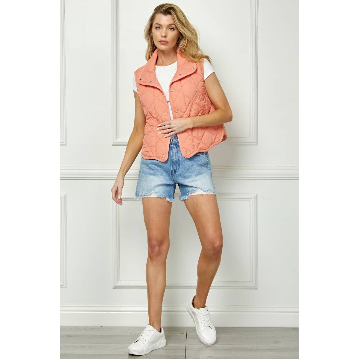 Coral Qulited Collar Vest