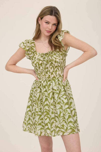 Olive Leaf Smocked Mini
