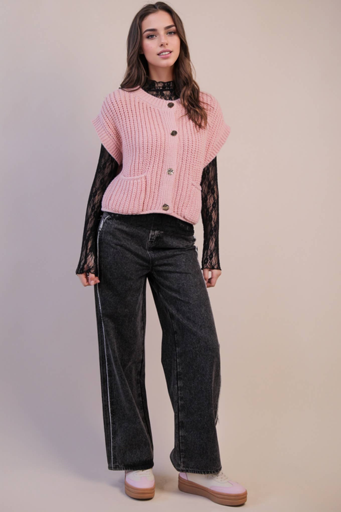 Red Oversized Button Knit Sweater