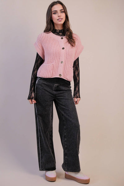 Black Oversized Button Knit Sweater