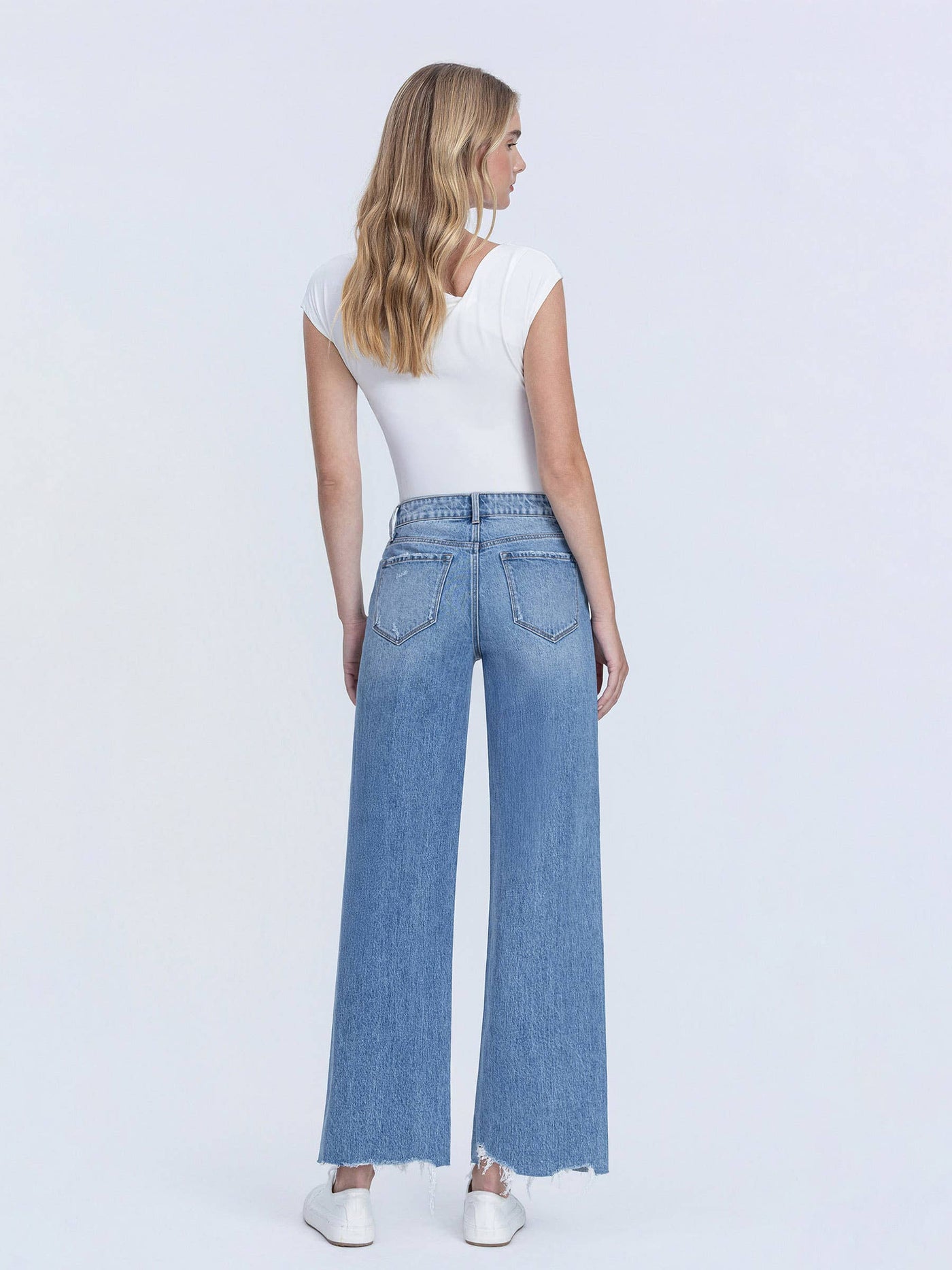 Vervet High Rise Destruction Hem Wide Leg Jeans