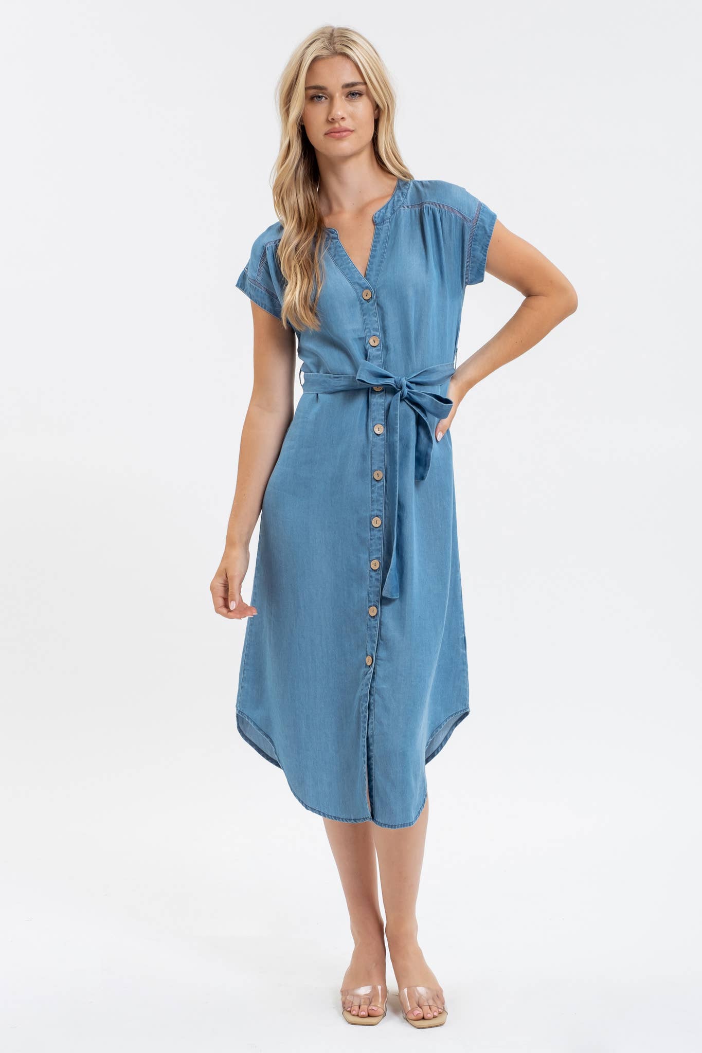 Chambray Belted Midi Dress