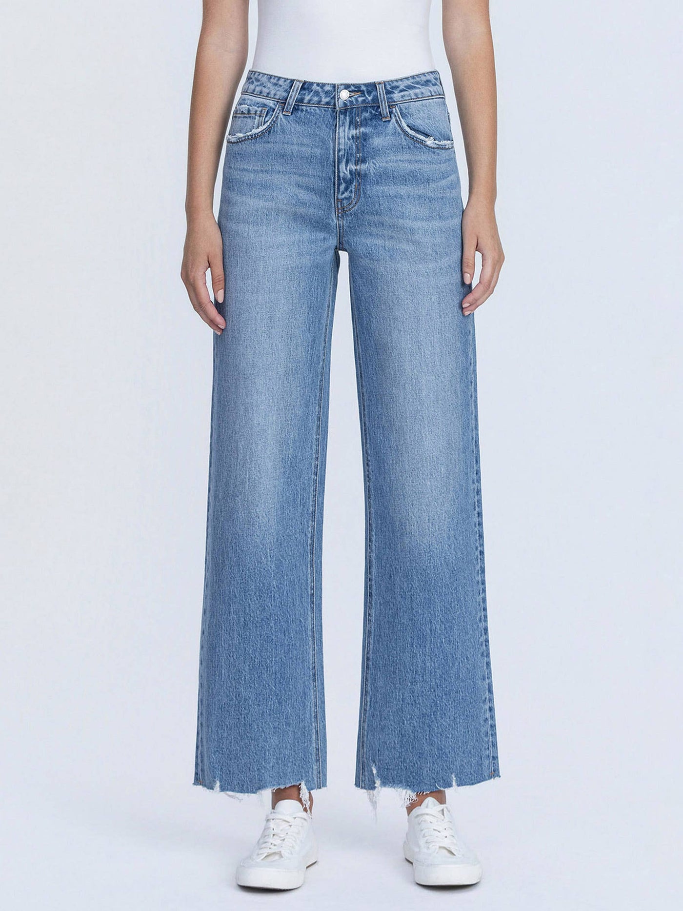 Vervet High Rise Destruction Hem Wide Leg Jeans