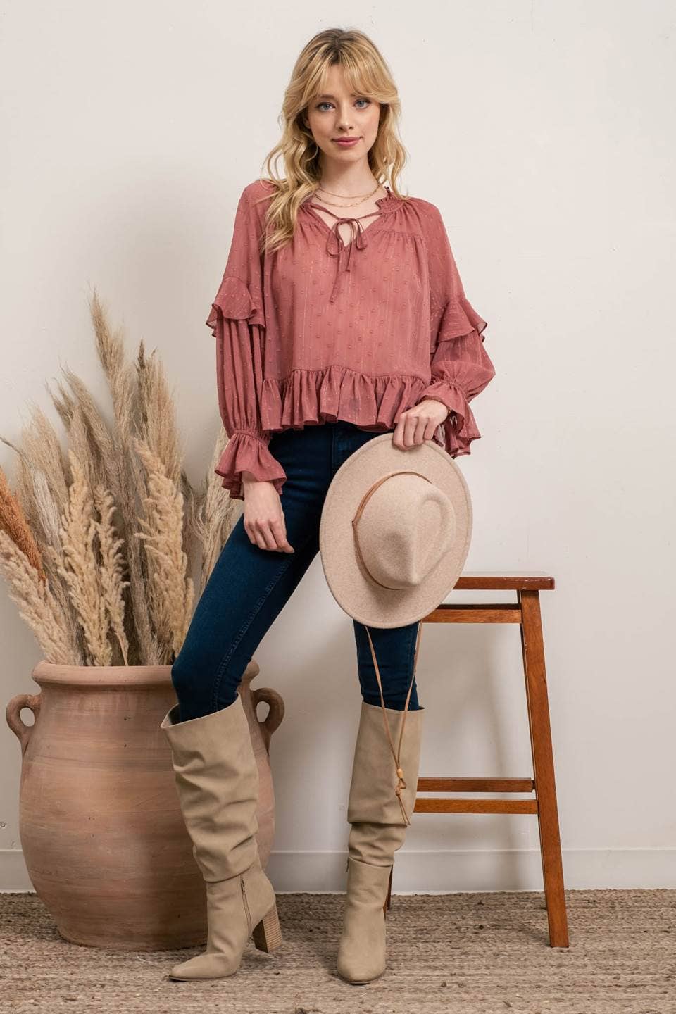 Dusty Rose Clip Dot Blouse