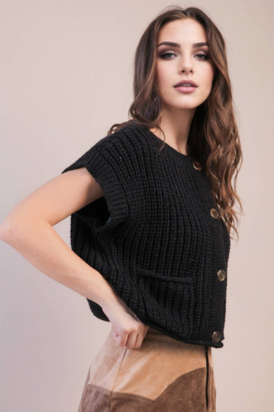 Black Oversized Button Knit Sweater
