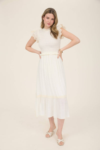 Ivory Smocked Midi Dress