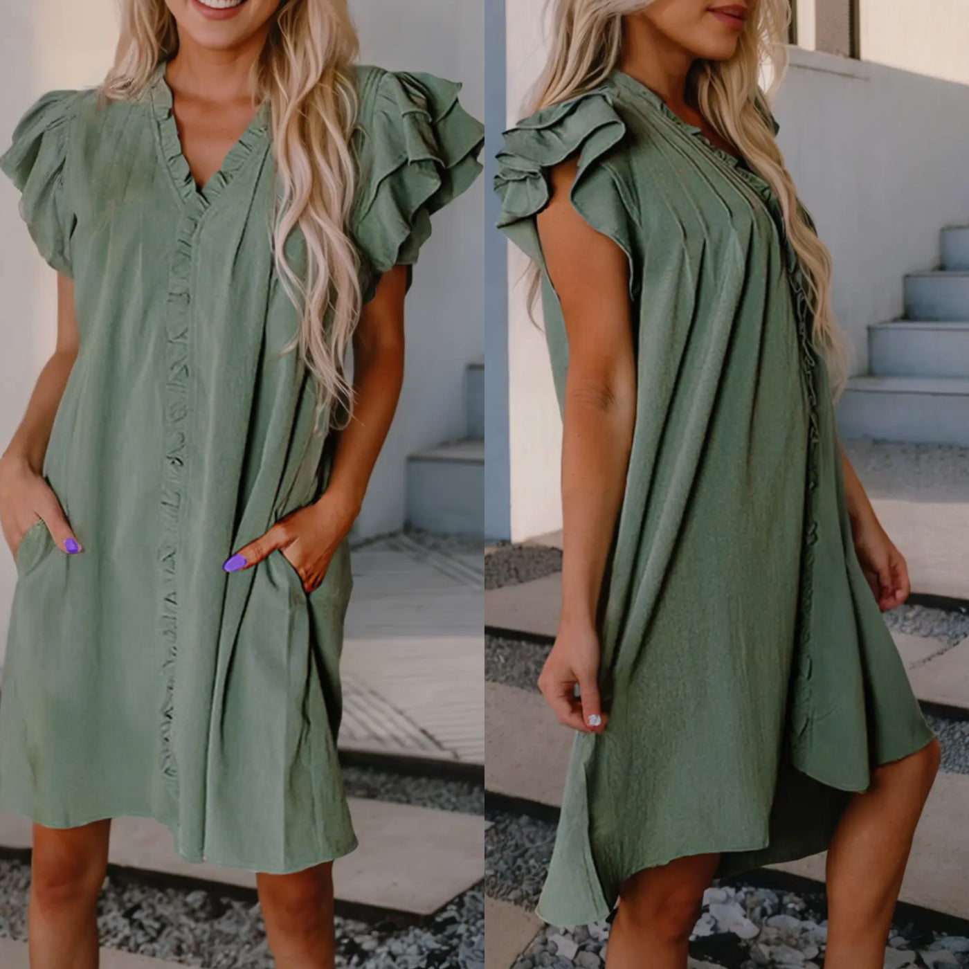 Mist Green Frilled Shift Dress