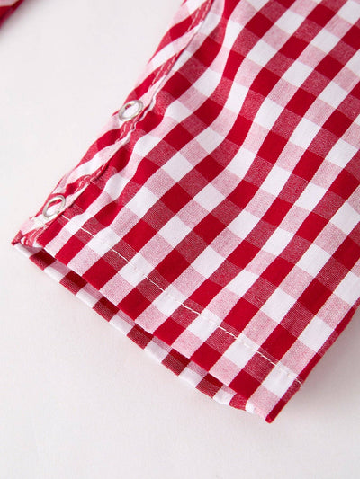 Red Plaid Smocked Church Christ Bishop Christening Baby Boys' Romper