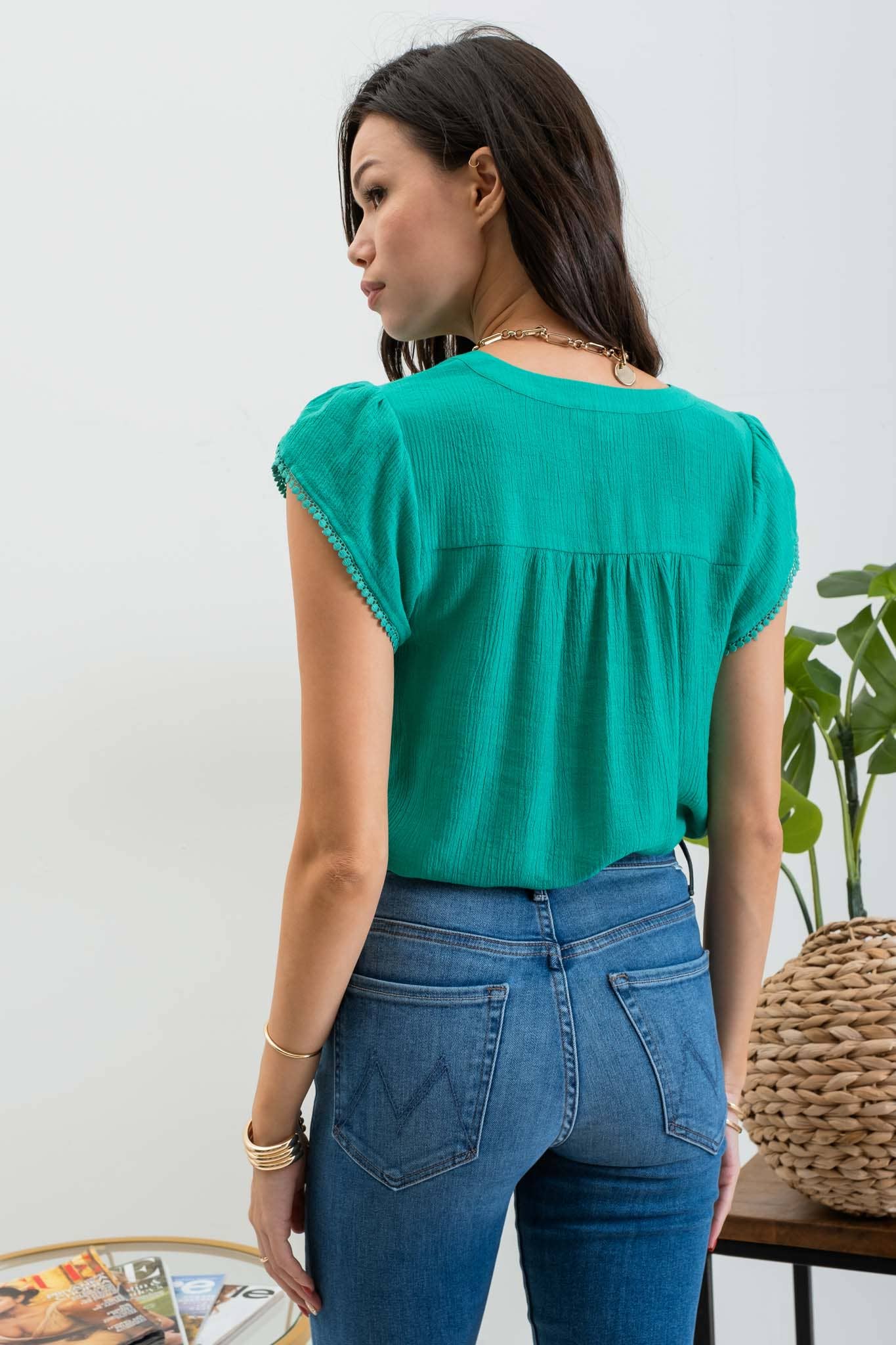 Kelly Green Tassel Sleeve Top