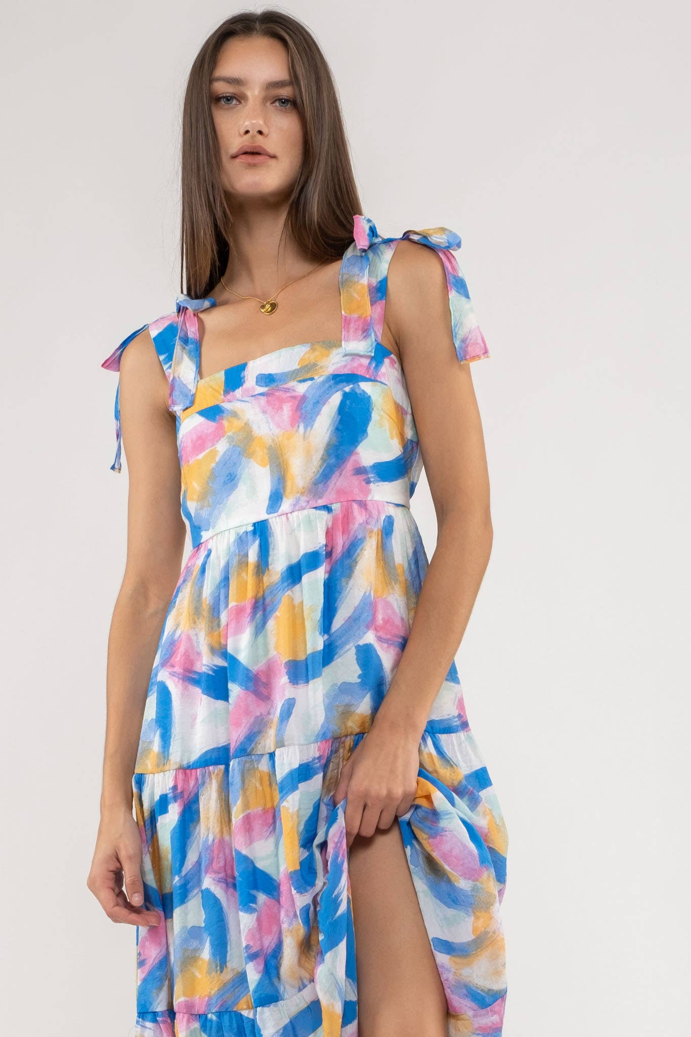 Blue Brush Stroke Midi Dress