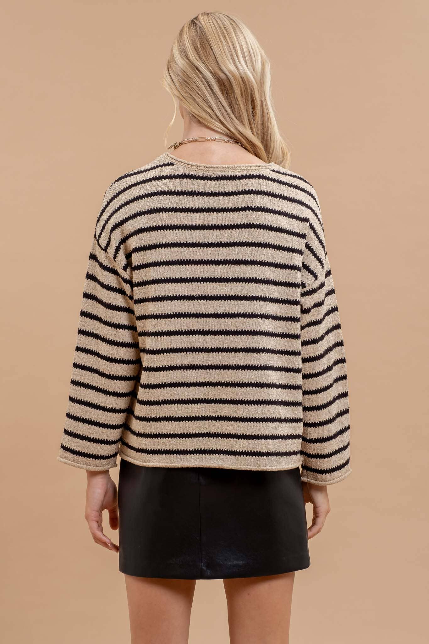 Taupe Stripe Boat Neck Sweater