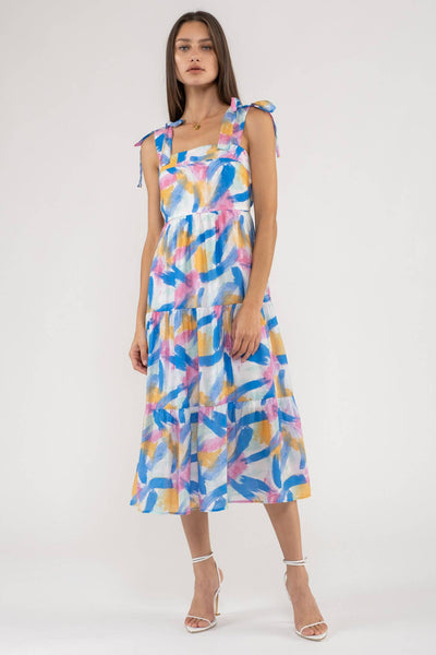 Blue Brush Stroke Midi Dress