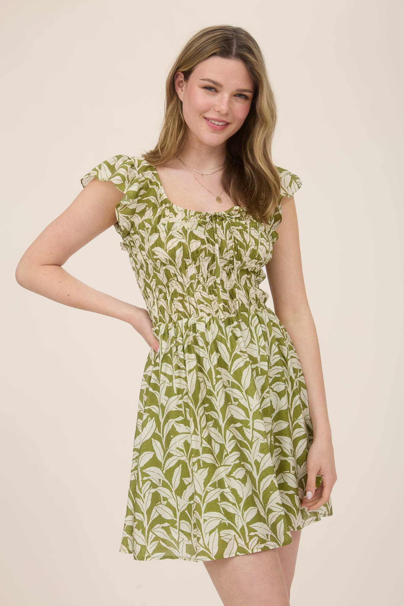 Olive Leaf Smocked Mini