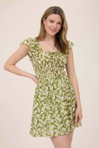 Olive Leaf Smocked Mini