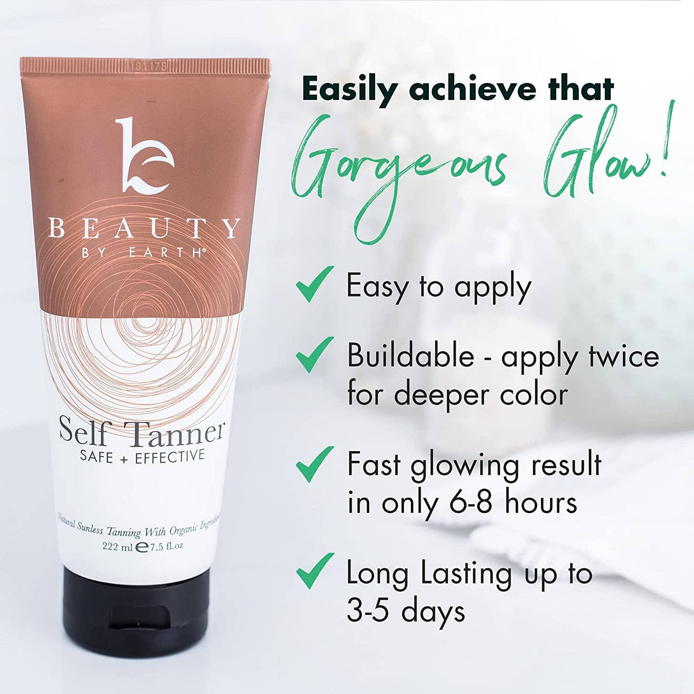 Beauty by Earth Self Tanner Body Lotion 7.5oz, (2 Shades): Medium to Dark