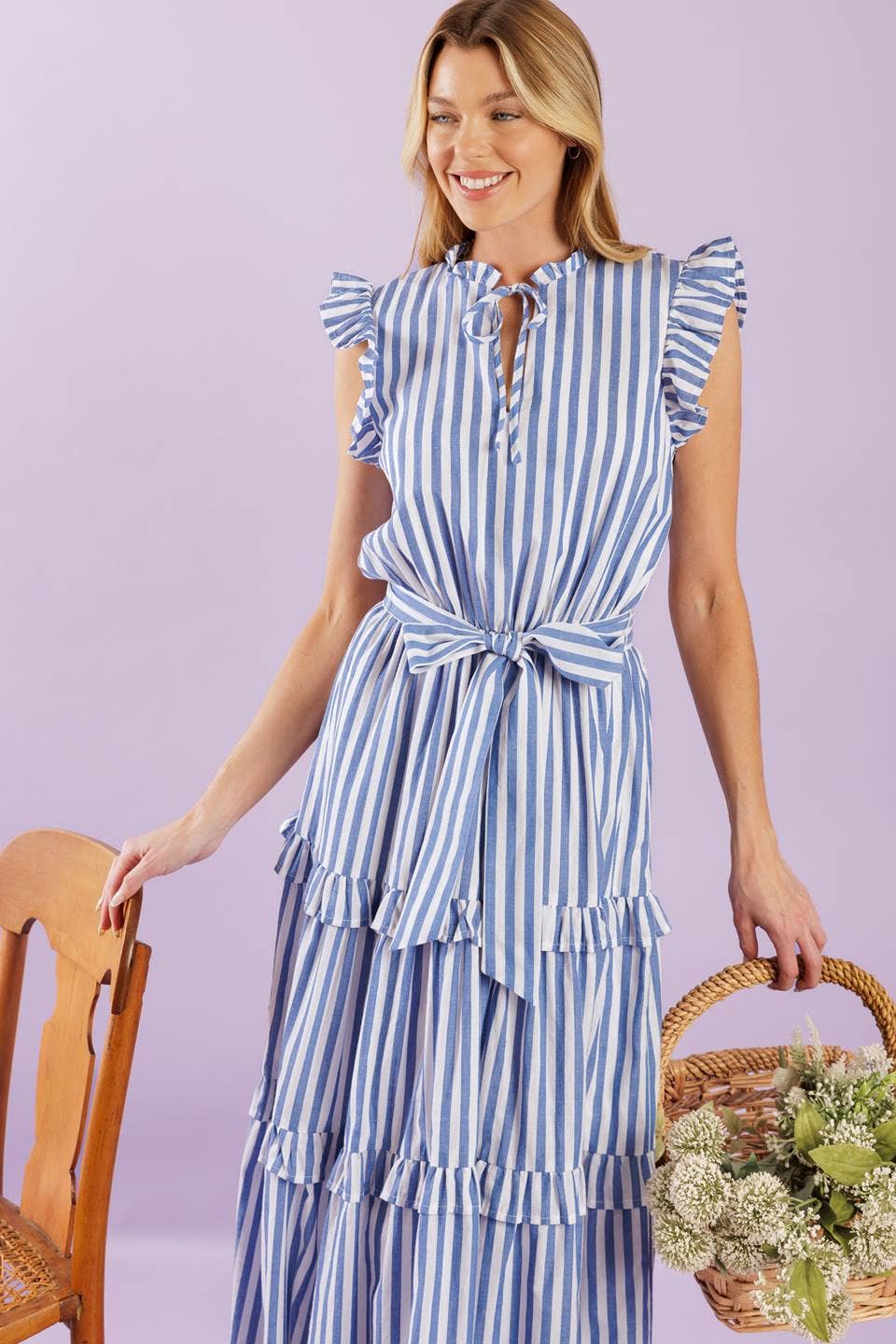 Blue Striped Midi Dress