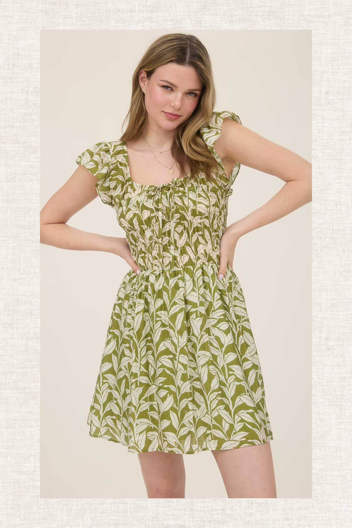 Olive Leaf Smocked Mini