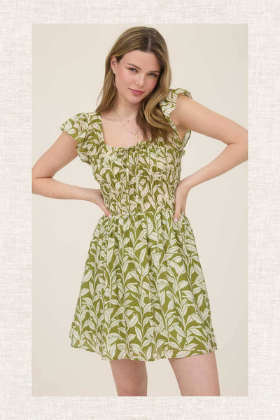 Olive Leaf Smocked Mini