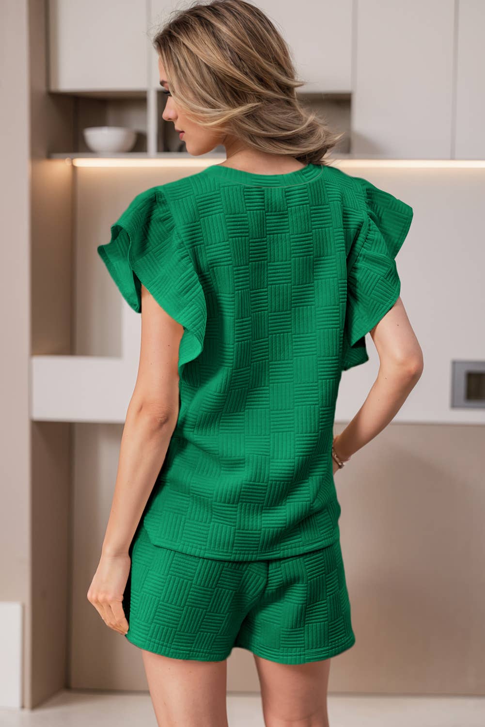 Green Textured Ruffle Set