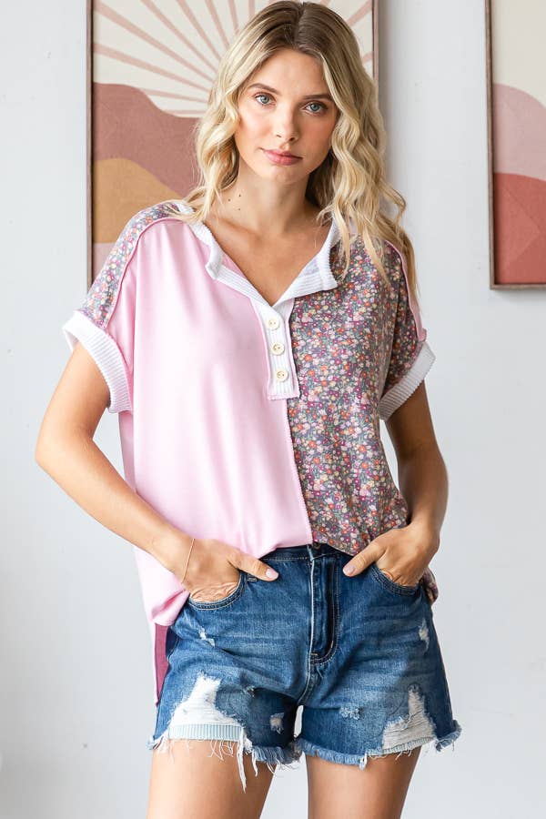 Blush Floral Half Panel Top
