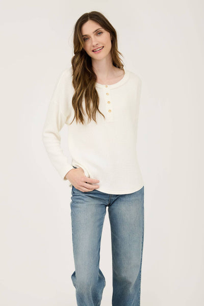 Cream Waffle Knit Henley