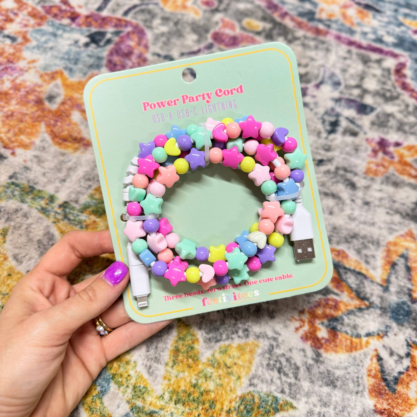 Beaded Phone Chargers USB/USB-C/Lightning: Light Turquoise