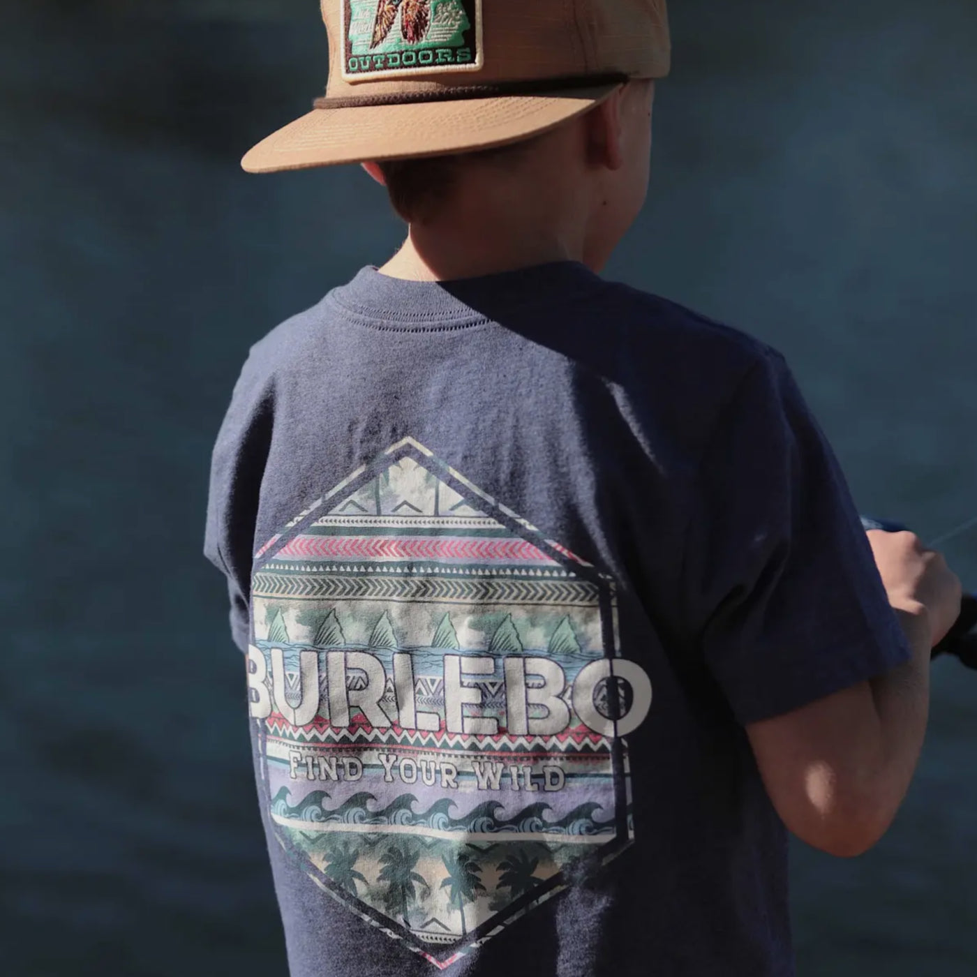 Burlebo Youth Tee - Palms and Fins Logo | Heather Navy