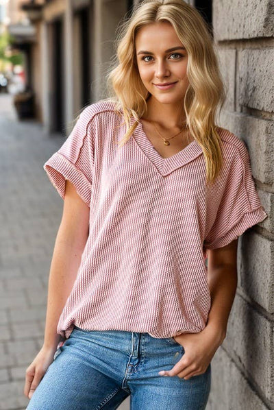 Baby Pink Ribbed Top