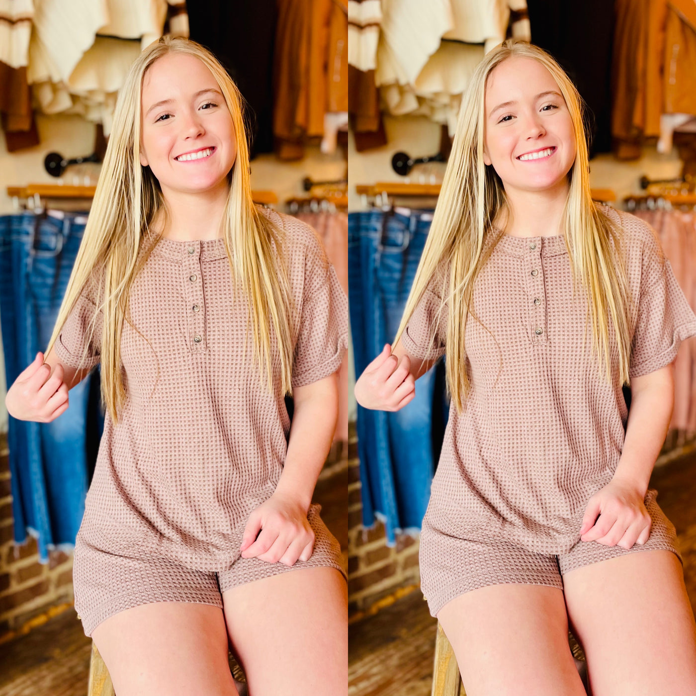 Waffle Knit Lounge Set