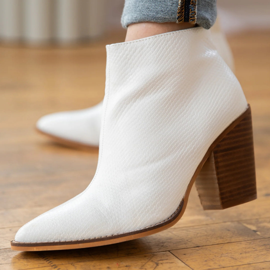 Shoe White Booties Wood Heel MM Women's Embroidered Polyurethane