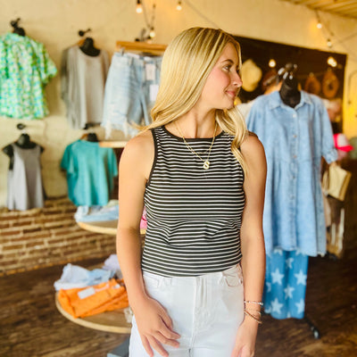 Black + White Striped Tank