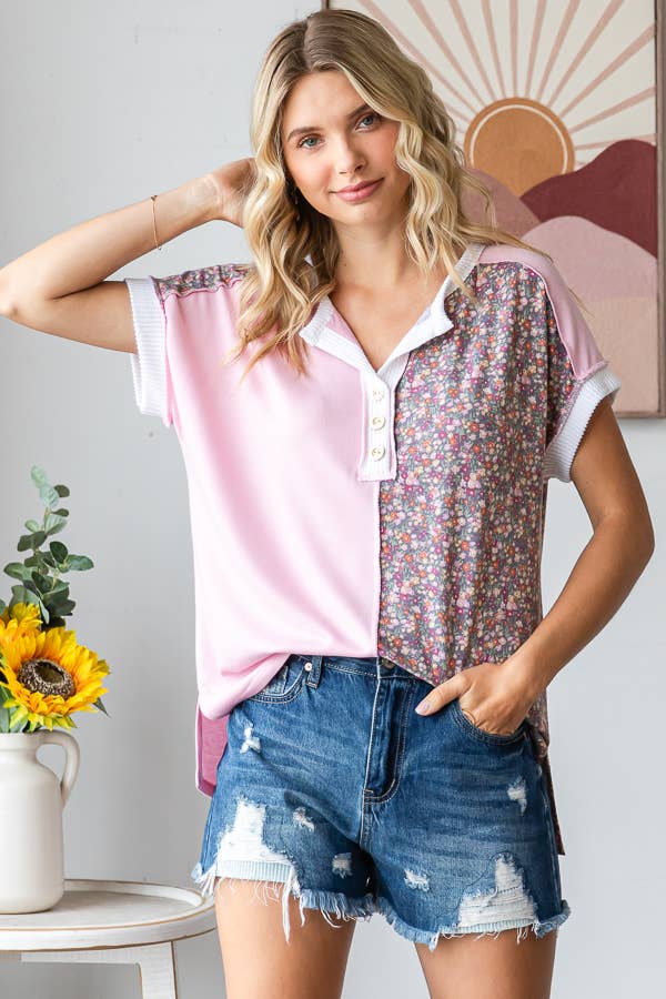Blush Floral Half Panel Top