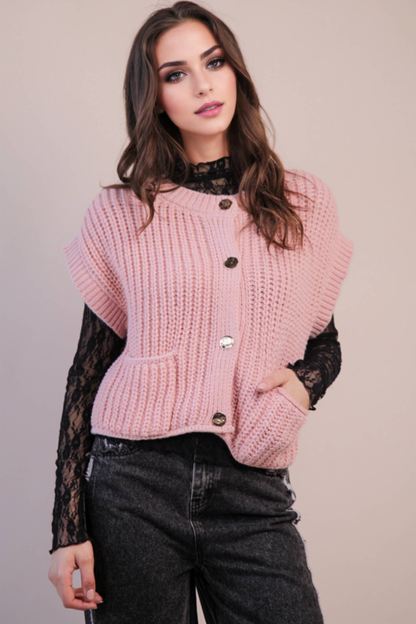 Red Oversized Button Knit Sweater