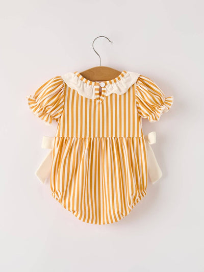 Chicken Smock Embroidered Orange Stripes Baby Girl Romper