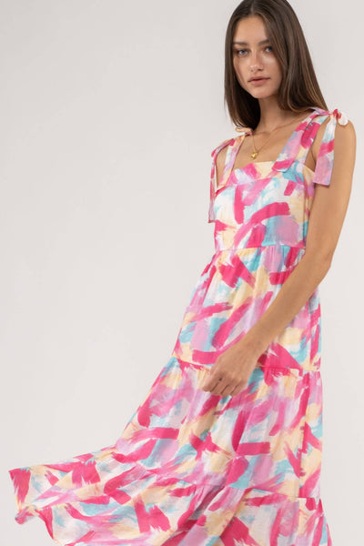 Pink Brush Stroke Midi Dress