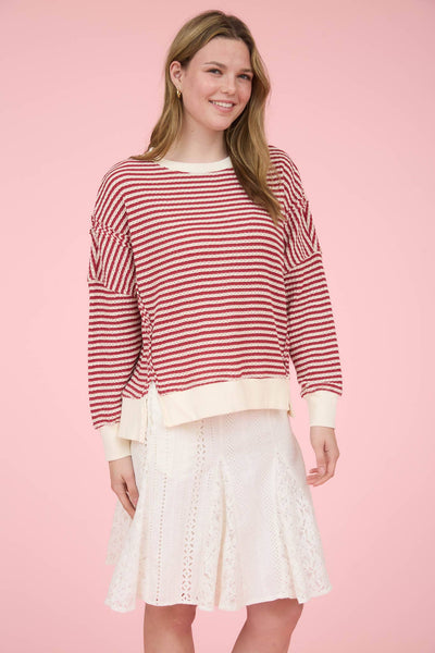 Cream + Red Stripe Exposed Hem Top