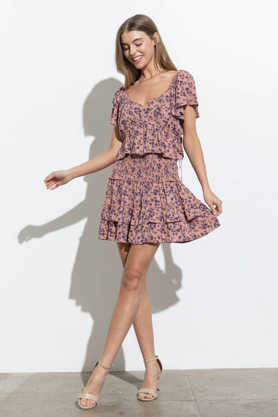 Mauve Floral Ruffle Set