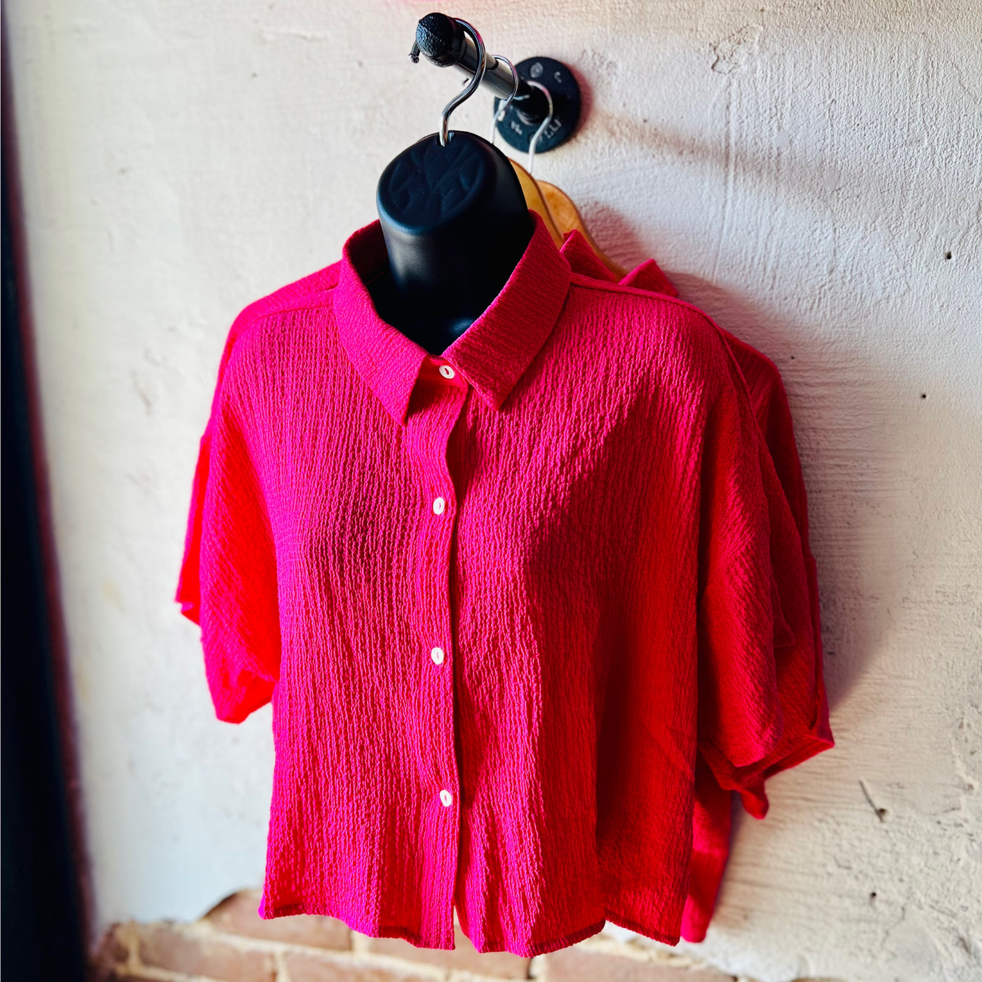 Neon Pink Button Top