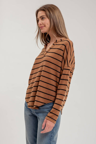 Brown Striped Exposed Seam Top