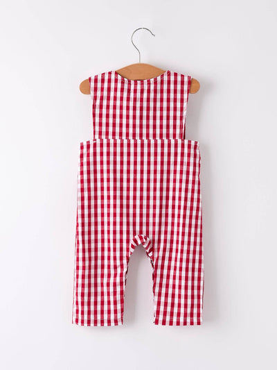 Red Plaid Smocked Church Christ Bishop Christening Baby Boys' Romper
