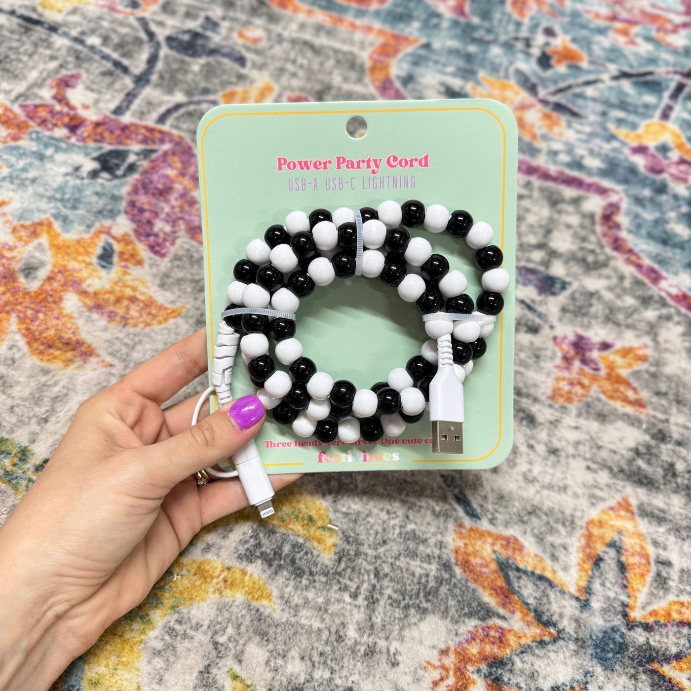 Beaded Phone Chargers USB/USB-C/Lightning: Pink/Pink